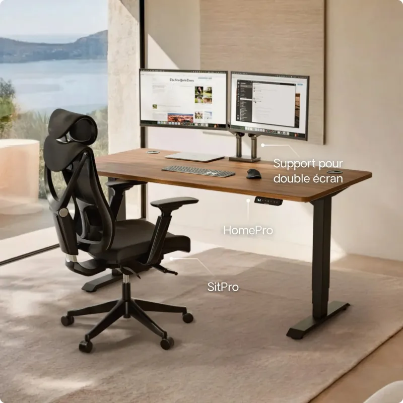 Bureau ergonomique minimaliste avec lumière naturelle